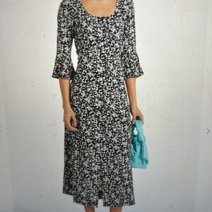 Ganni black floral print crepe midi dress NWT size 36